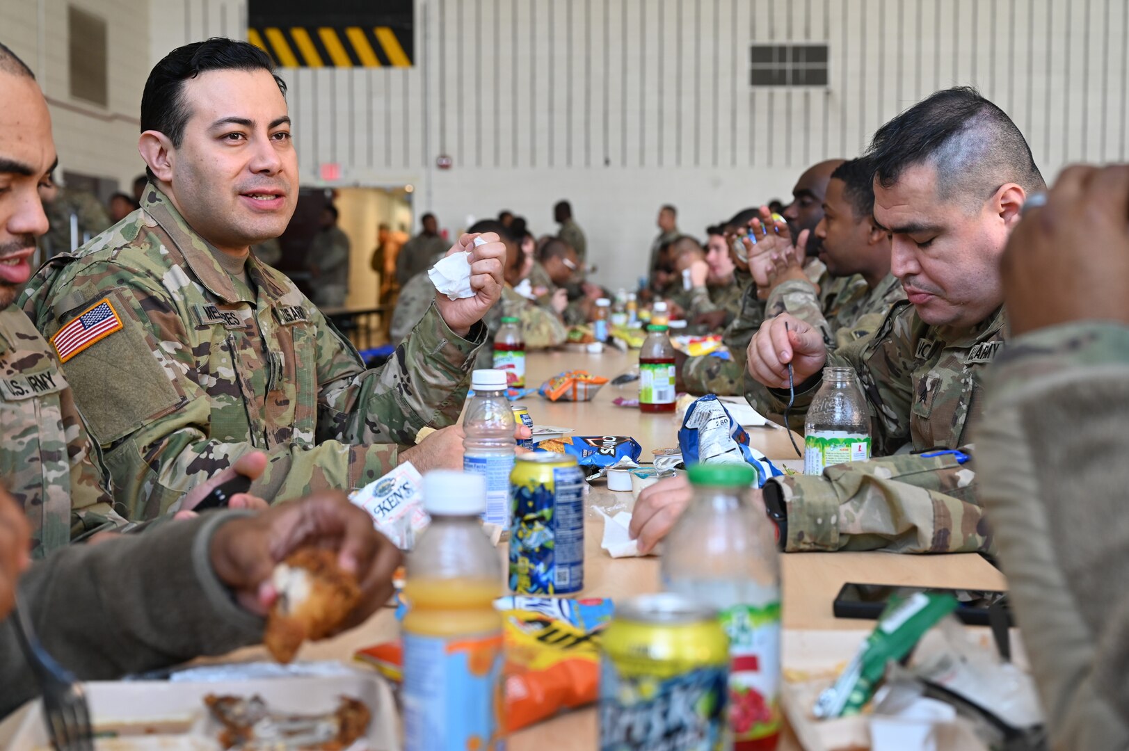 Members of the District of Columbia National Guard eat lunch at Joint Base Anacostia-Bolling, Feb. 3, 2024.  March marks National Nutrition Month, a time when individuals across the nation are encouraged to focus on making more informed food choices and developing healthier eating and physical activity habits.