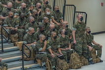 U.S. Marine Corps Recruits with Fox Company, 2nd Recruit Training Battalion, ask questions during the first of three casualty care classes held at Marine Corps Recruit Depot San Diego, California, March 14, 2024. Recruits receive three different periods of instruction on casualty care and the importance of ensuring the appropriate medical care is given at the correct time and place when necessary. (U.S. Marine Corps photo by Sgt. Jesse K. Carter-Powell)