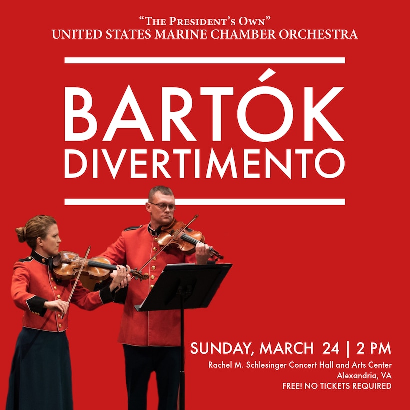 Concert promo for March 24, 2024 Marine Band Orchestra concert.