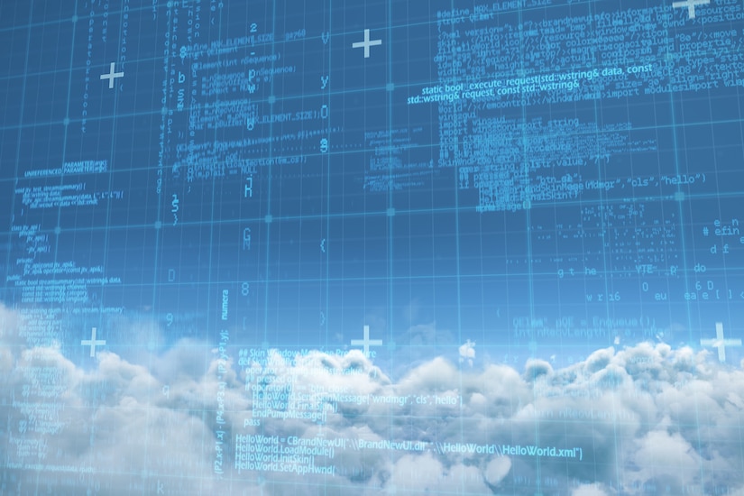 Illustration of a cloudy blue sky with computations overlaid.