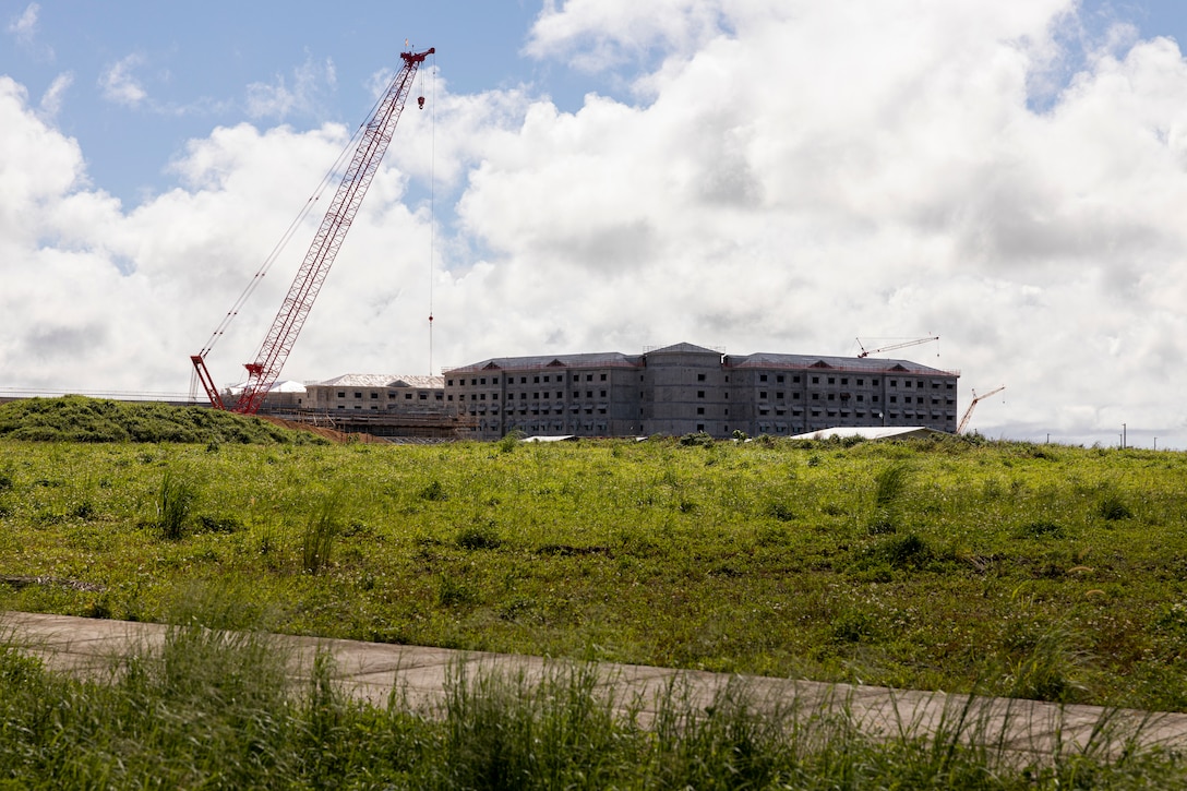 New barracks being built on the main cantonment site of Marine Corps Base Camp Blaz, Guam, Jan. 16, 2023. MCB Camp Blaz is under construction to accommodate future incoming units. The military presence in Guam plays an essential part in the 38th Commandant of the Marine Corps’ 2030 Force Design goal of shifting the Marine Corps’ mission to the Indo-Pacific. (U.S. Marine Corps photo by Lance Cpl. Thomas Sheng)