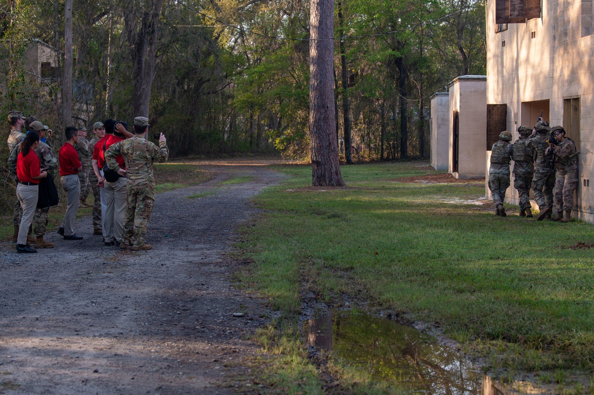 U.S. Air Force ROTC cadets from Valdosta State University Detachment 172 visit the 820th Base Defense Group at Moody Air Force Base, Georgia, March 15, 2024. As part of Women in Aviation Week, the 820 BDG conducted field training exercises to showcase their capabilities and offer ROTC cadets insight into the base defense career field. Team Moody’s annual WIA events aim to highlight aviation-related career fields and inspire local youth to consider futures in the Air Force. (U.S. Air Force photo by Airman 1st Class Iain Stanley)