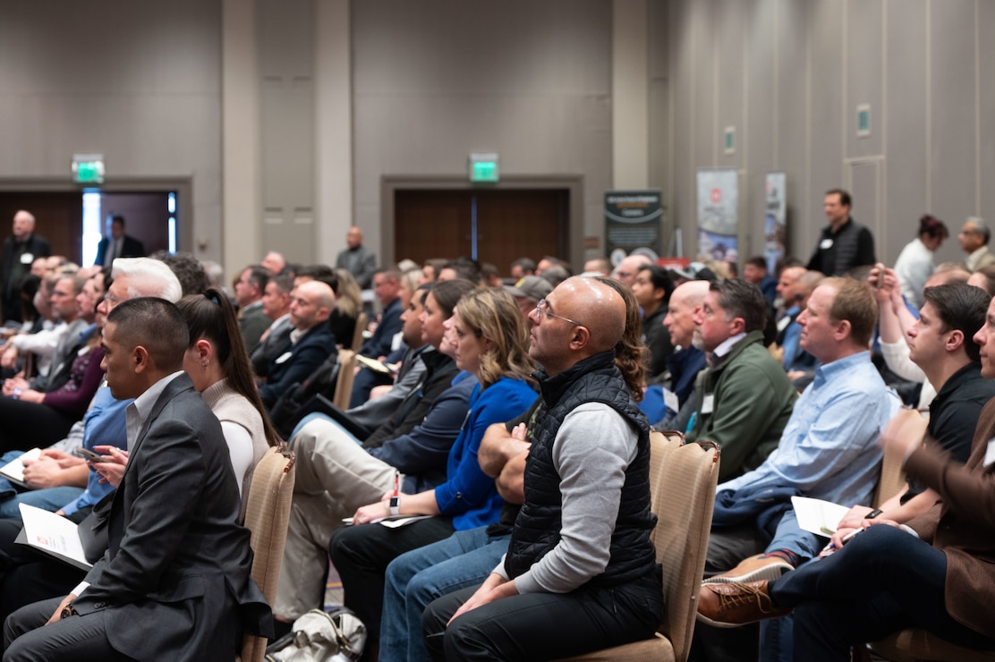 Attendees of the Sacramento District annual Business Opportunity Open House (BOOH) view a presentation regarding information about the District in Sacramento, California on March 5, 2024.