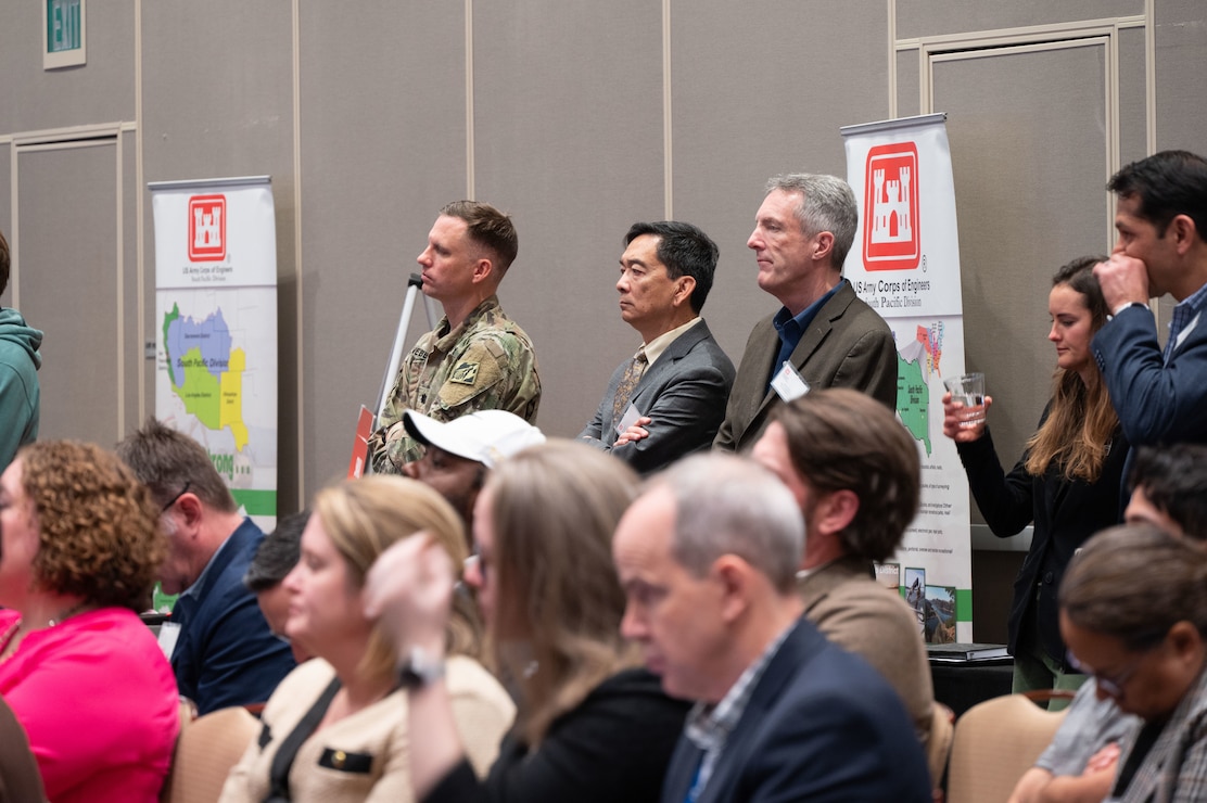 Attendees of the Sacramento District annual Business Opportunity Open House (BOOH) view a presentation regarding information about the District in Sacramento, California on March 5, 2024.
