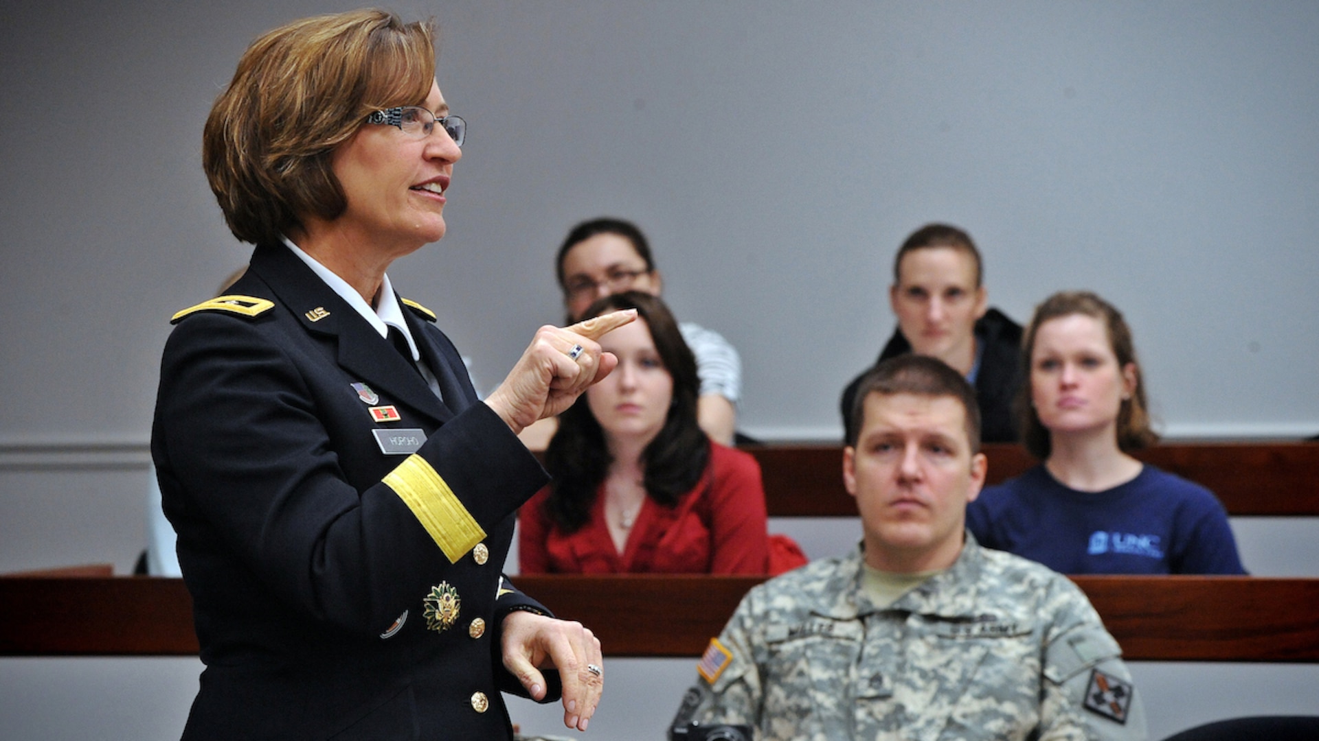 Maj. Gen Patricia Horoho during her talk to students from the School of Nursing and the Kenan Flagler Business School at the University of North Carolina at Chapel Hill.
