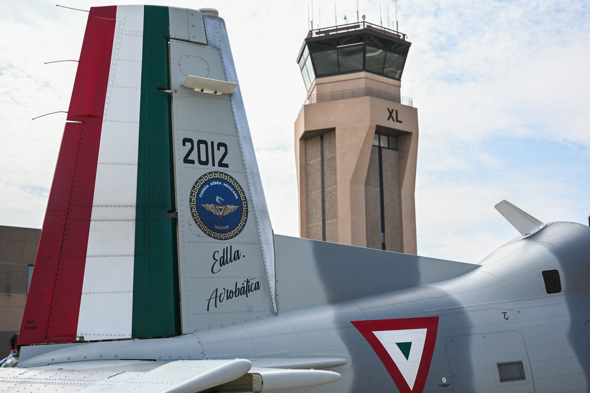 A Mexican Air Force T-6C Texan II aircraft parked on the flightline at Laughlin Air Force Base, Texas, March 6, 2024.
