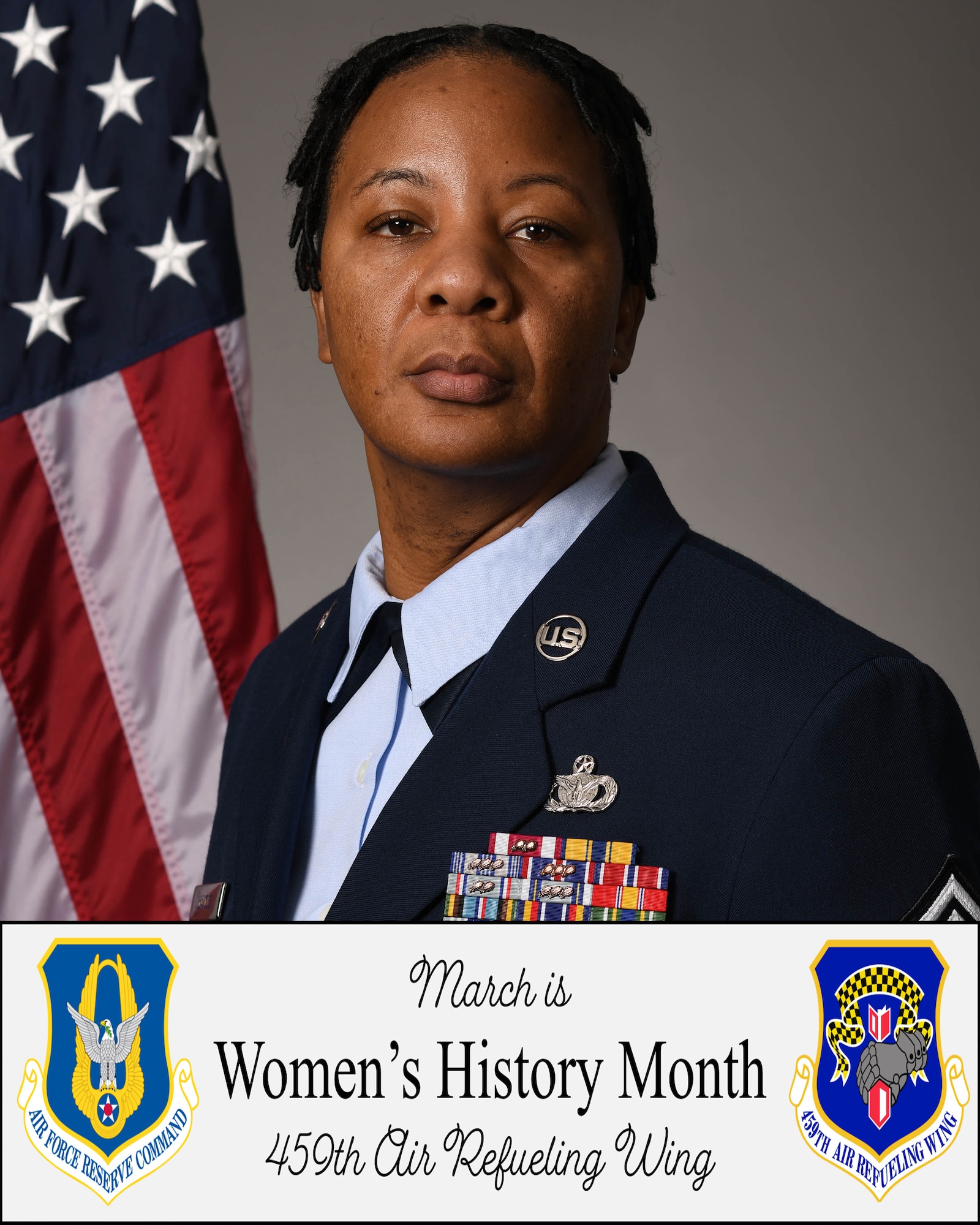 Photo graphic of Chief Master Sgt. Sharese Junious for Women's History Month.