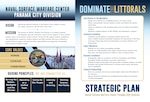 The updated Naval Surface Warfare Center Panama City Division Strategic Plan. Fiscal year 2024 begins an exciting new chapter in this Navy Lab’s future to Dominate the Littorals using this mission, core values, guiding principles and categories to support the warfighter. (U.S. Navy graphic by Cathy Layton)