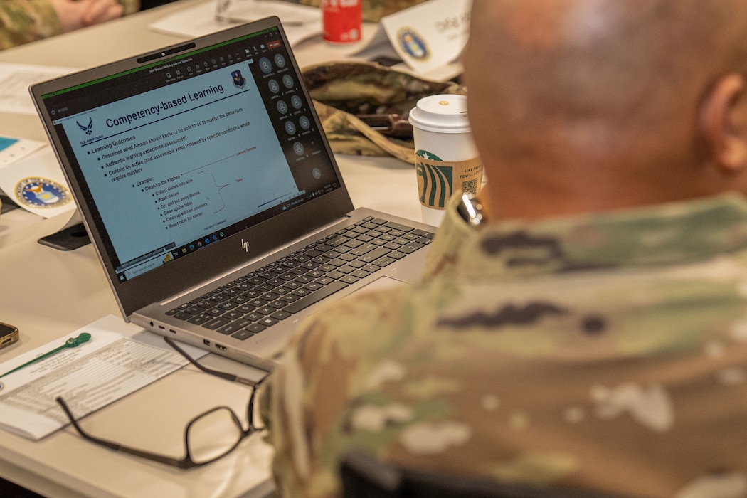 A slide is displayed during the joint weather workshop on Keesler Air Force Base, Mississippi, March 13, 2024.