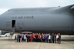 Masters Leadership Program of Greater San Antonio members pose for a group photo on the flight line on Joint Base San Antonio-Lackland, Texas Mar. 14, 2024.