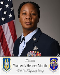 Photo graphic of Chief Master Sgt. Sharese Junious for Women's History Month.