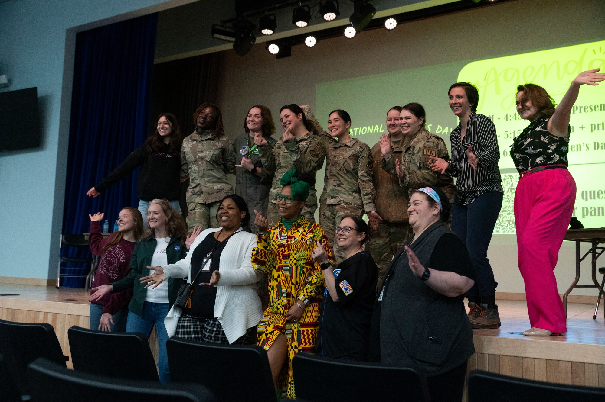Members of NASA and Women Inspiring the Next Generations Success pose for a group photo following a Women’s History Month panel at Osan Air Base, Republic of Korea, March 8, 2024.