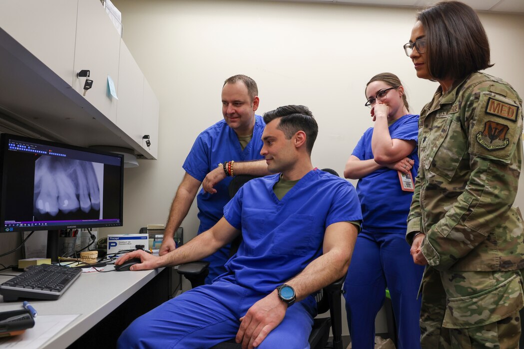 U.S. Air Force Lt. Col. Danielle Merritt, 9th Operational Medical Readiness Squadron commander, reviews an x-ray taken by Airmen of the 9th Medical Group dental flight clinic at Beale Air Force Base, California, March 1, 2024