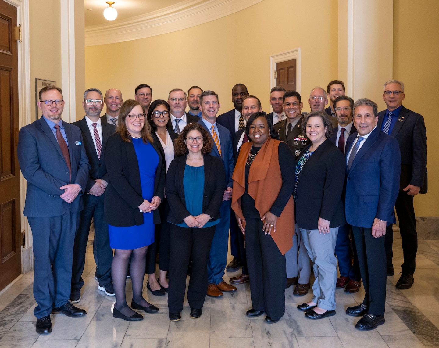 U.S. Army Corps of Engineers, Great Lakes and Ohio River Division, leadership and staff attended the Great Lakes Commission semiannual meeting and Great Lakes Day on the Hill in Washington, D.C., from March 5-7, 2024. After a meeting,  port directors from the American Great Lakes Ports Association pose with USACE personnel.
