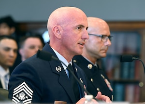 Chief Master Sergeant of the Air Force David Flosi testifies before a House Appropriations committee in the Rayburn Building, Washington, D.C., Mar 20, 2024
