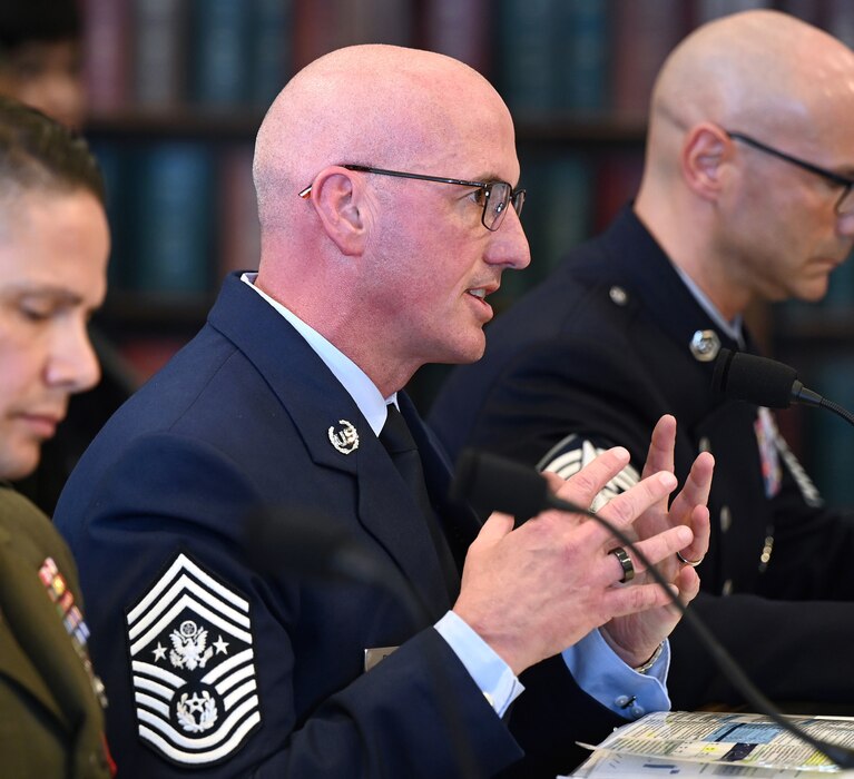 Chief Master Sergeant of the Air Force David Flosi testifies before a House Appropriations committee in the Rayburn Building, Washington, D.C., March 20, 2024