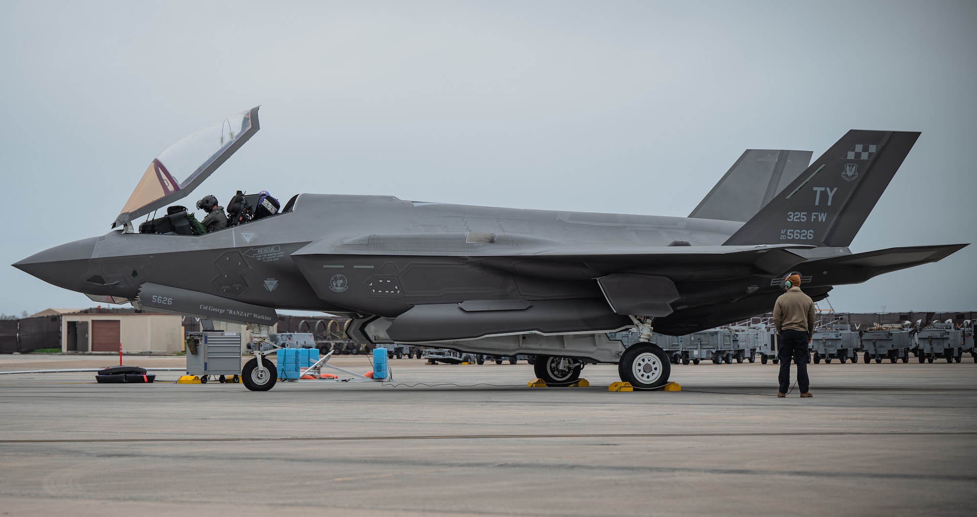 Air force jet prepares for takeoff