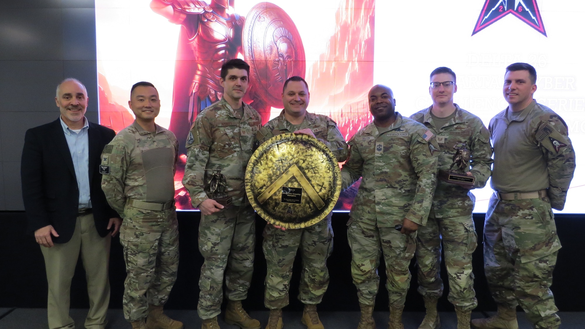 Participants of the inaugural Cyber Spartan Challenge 24-1 pose for a photo following the conclusion of the challenge at Cape Canaveral Space Force Station, Fla., Jan. 26, 2024. This event brought together 41 cyber operators from all six active Delta 26 cyber squadrons, including the 660th Network Operations Squadron (NOS), 661st Cyber Operations Squadron (COS), 662d Cyber Squadron (CYS), 663rd CYS, and 664th CYS, supported by Delta 6’s 645th CYS, along with two NSTTC-C Range Control Officers (RCOs) from the 11th Delta Operations Squadron (DOS)/S9. (Courtesy photo)