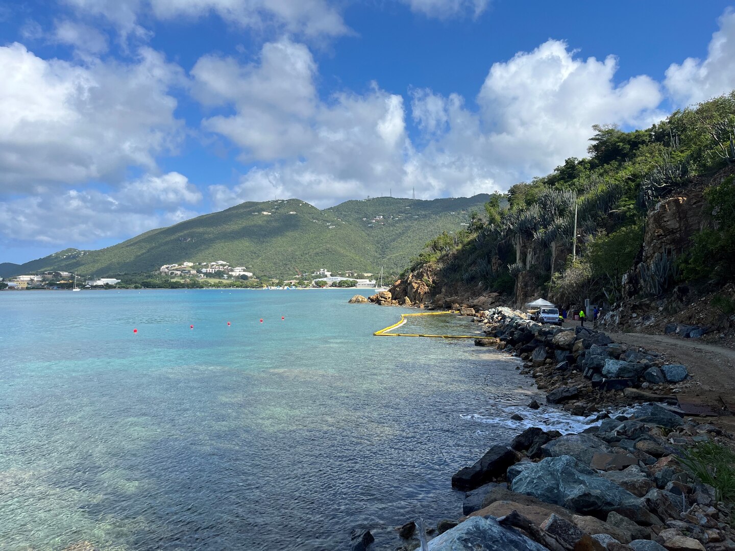 Photo showing the Lindbergh Bay clean-up site coastal area for the Virgin Islands Water and Power Authority tank 11 discharge in St. Thomas, U.S. Virgin Islands, March 21, 2024, following a diesel discharge from the facility's tank 11 that occurred on Oct. 25, 2023. (Courtesy photo).