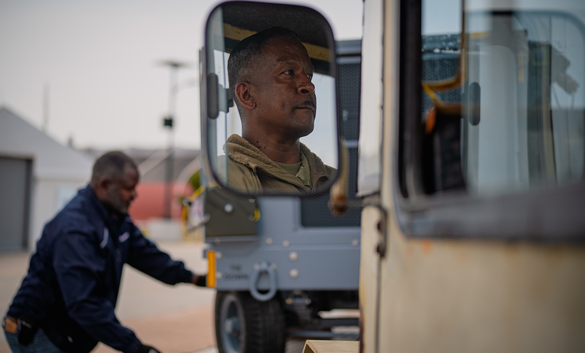 Airman operates lift