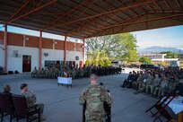 Chief Master Sgt. Dennis W. Fuselier, 12th Air Force Command Chief Master Sgt., attends a joint noncommissioned officer induction ceremony at Soto Cano Air Base, Honduras, Feb. 9, 2024.