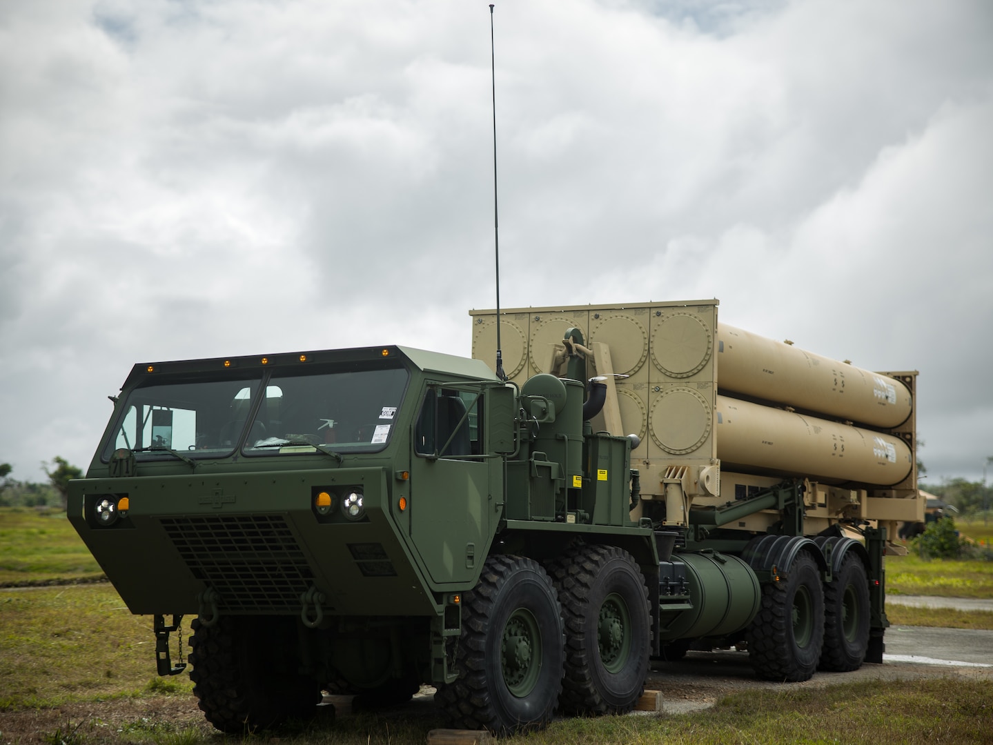 A Terminal High Altitude Area Defense launcher used by E-3 Air Defense Artillery THAAD Battery as part of their Table VIII certification in Dededo, Guam, March 13, 2024. The THAAD battery, equipped with a state-of-the-art missile defense system, is tasked with defending Guam against ballistic missile threats. (U.S. Army Photo by Maj. Trevor Wild)