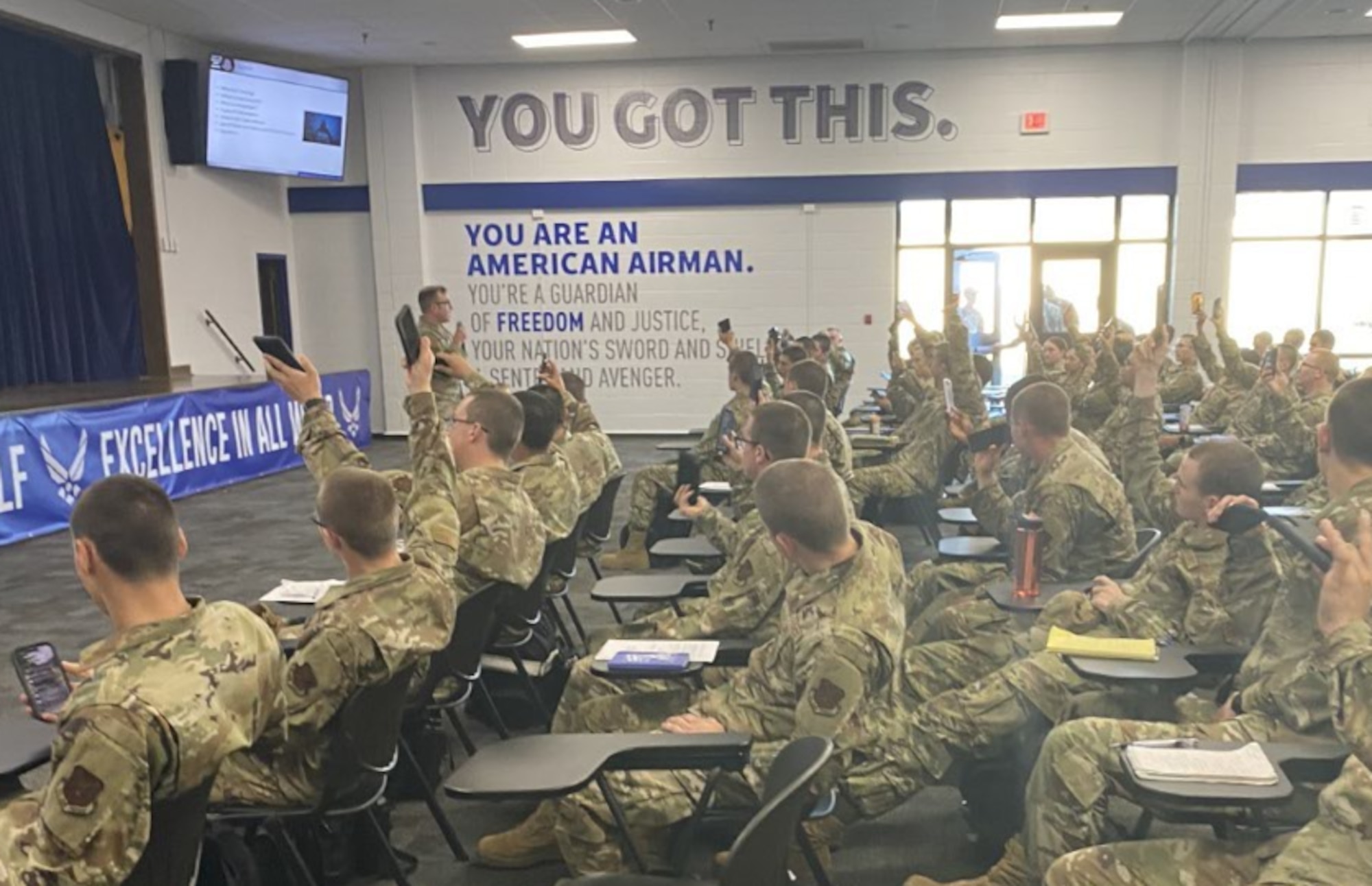 An Airman addresses a class of Airmen.