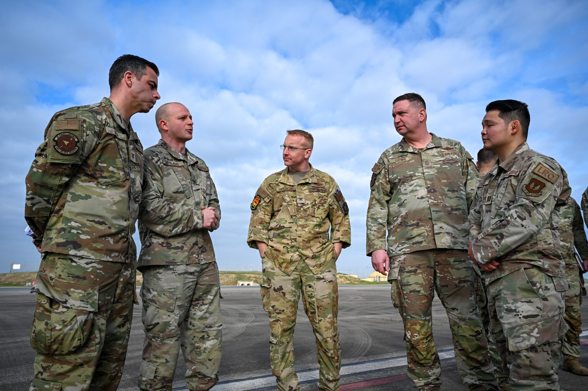 Distinguished visitor’s attending Exercise Rising Phoenix discuss the progress of the exercise, Feb. 7, 2024, at at Morón Air Base, Spain.