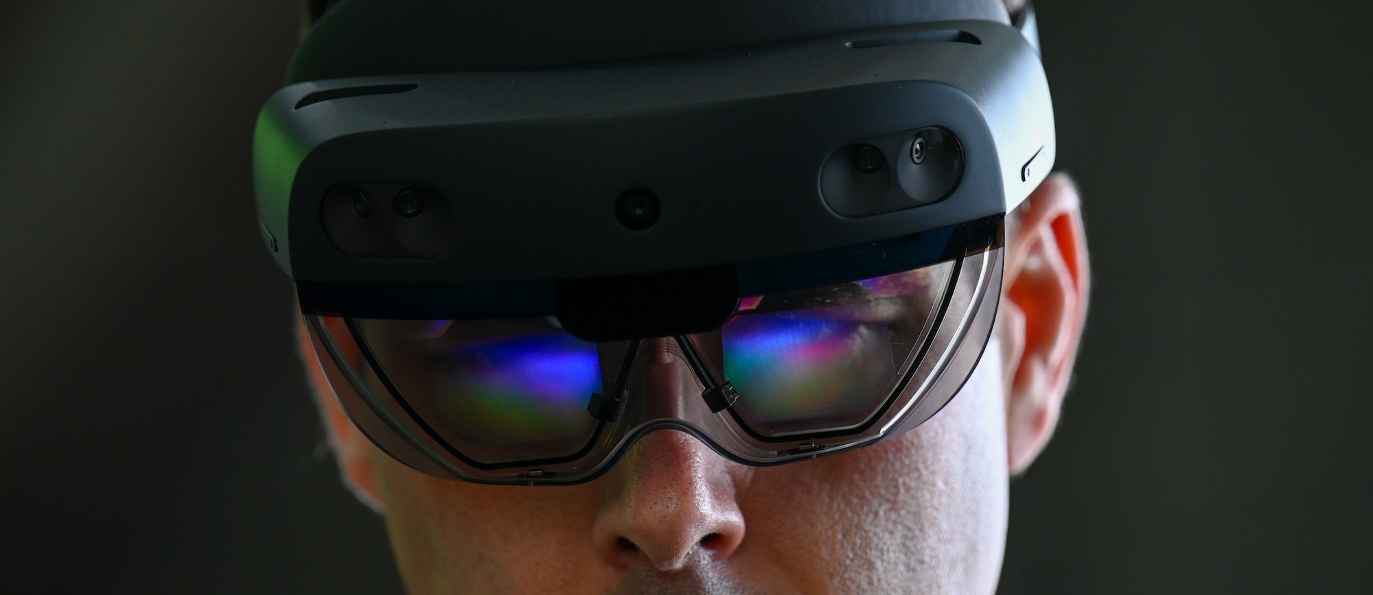 Col. Jamil Musa, 86th Airlift Wing deputy commander, tests a HoloLens headset during Exercise Rising Phoenix, Feb. 7, 2024, at Morón Air Base, Spain.