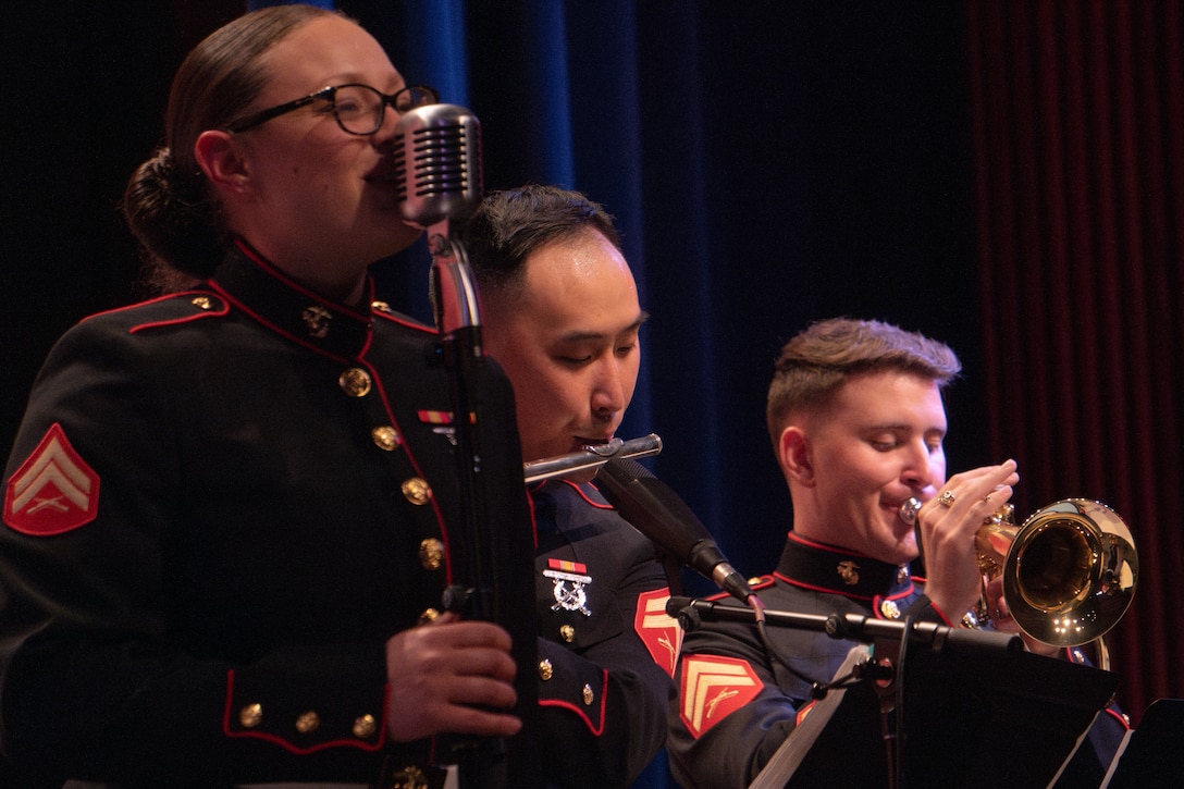 Marines in uniform perform jazz