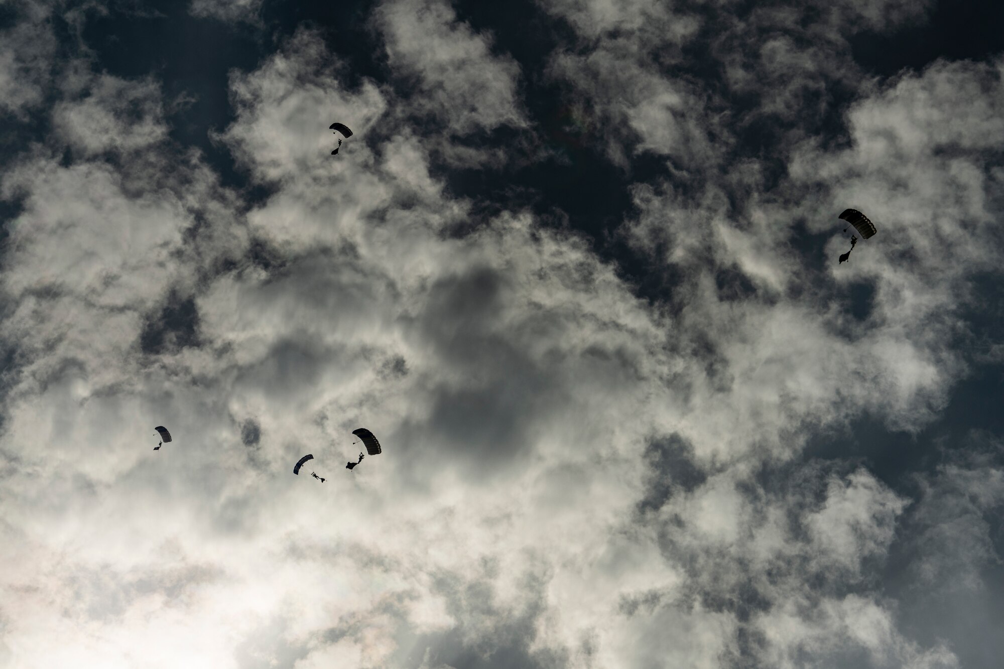 Parachutists descending from the sky