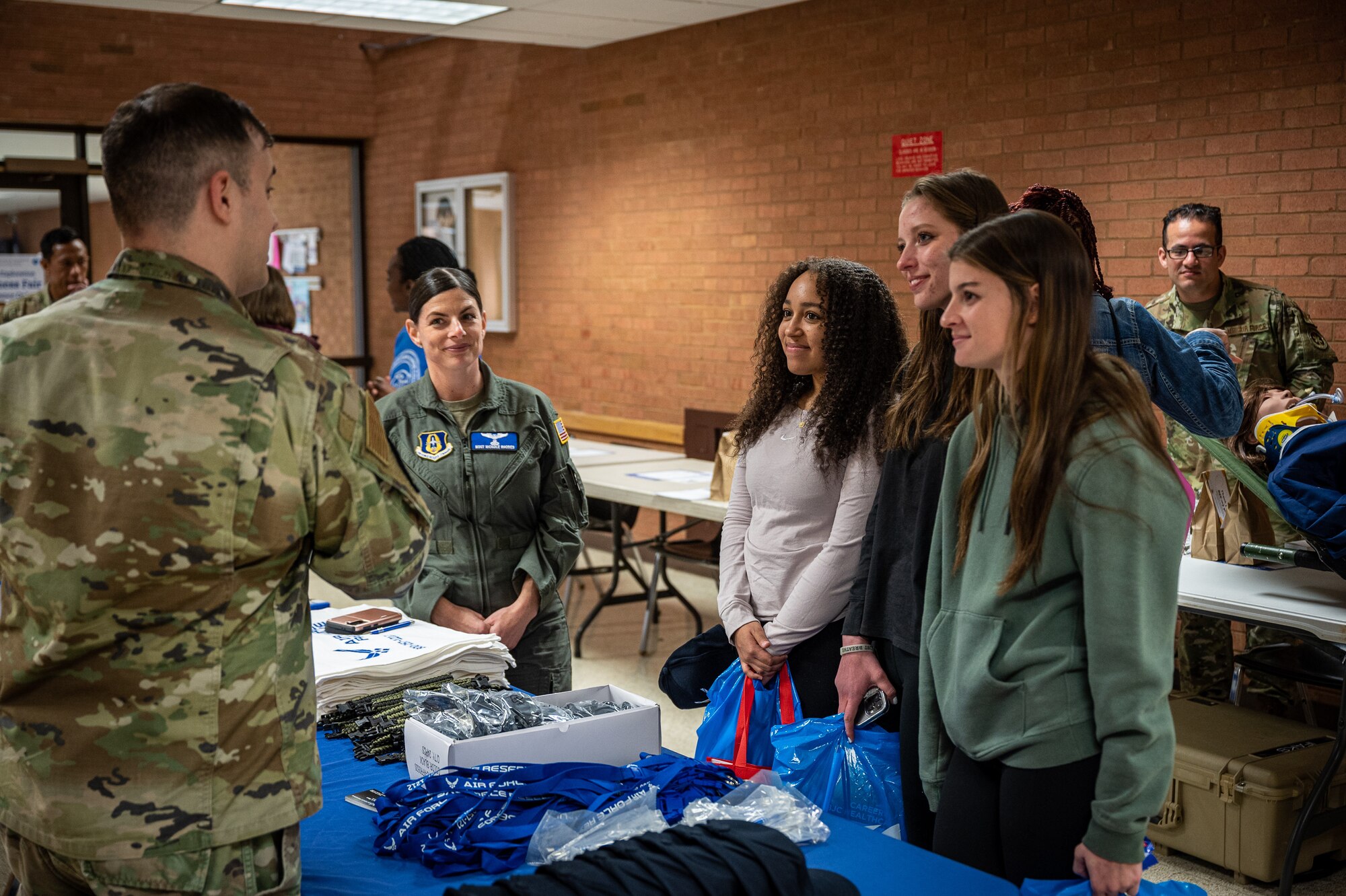 Citizen Airmen of the 932nd Airlift Medical Group, alongside Air Force Reserve Recruiting, showcase careers in the medical field while attending the Health Science Career Expo hosted at Southwestern Illinois College (SWIC), March 22, 2024, in Belleville Illinois. The expo seeks to familiarize attendees with various AF Reserve career opportunities in the health science field. (U.S. Air Force photo by Christopher Parr)