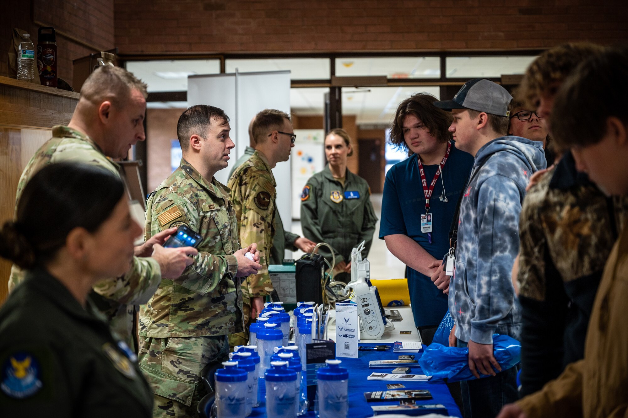 Citizen Airmen of the 932nd Airlift Medical Group, alongside Air Force Reserve Recruiting, showcase careers in the medical field while attending the Health Science Career Expo hosted at Southwestern Illinois College (SWIC), March 22, 2024, in Belleville Illinois. The expo seeks to familiarize attendees with various AF Reserve career opportunities in the health science field. (U.S. Air Force photo by Christopher Parr)