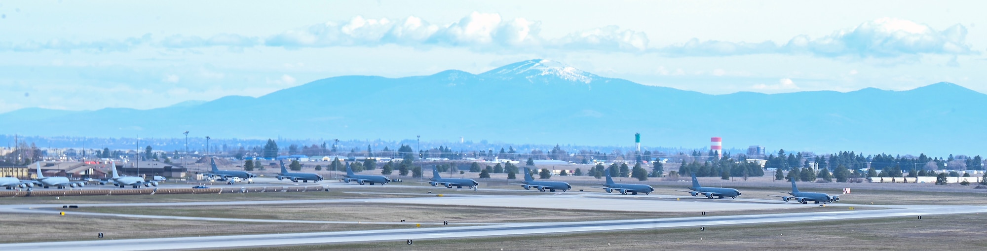 KC-135 Stratotankers line up on flightline