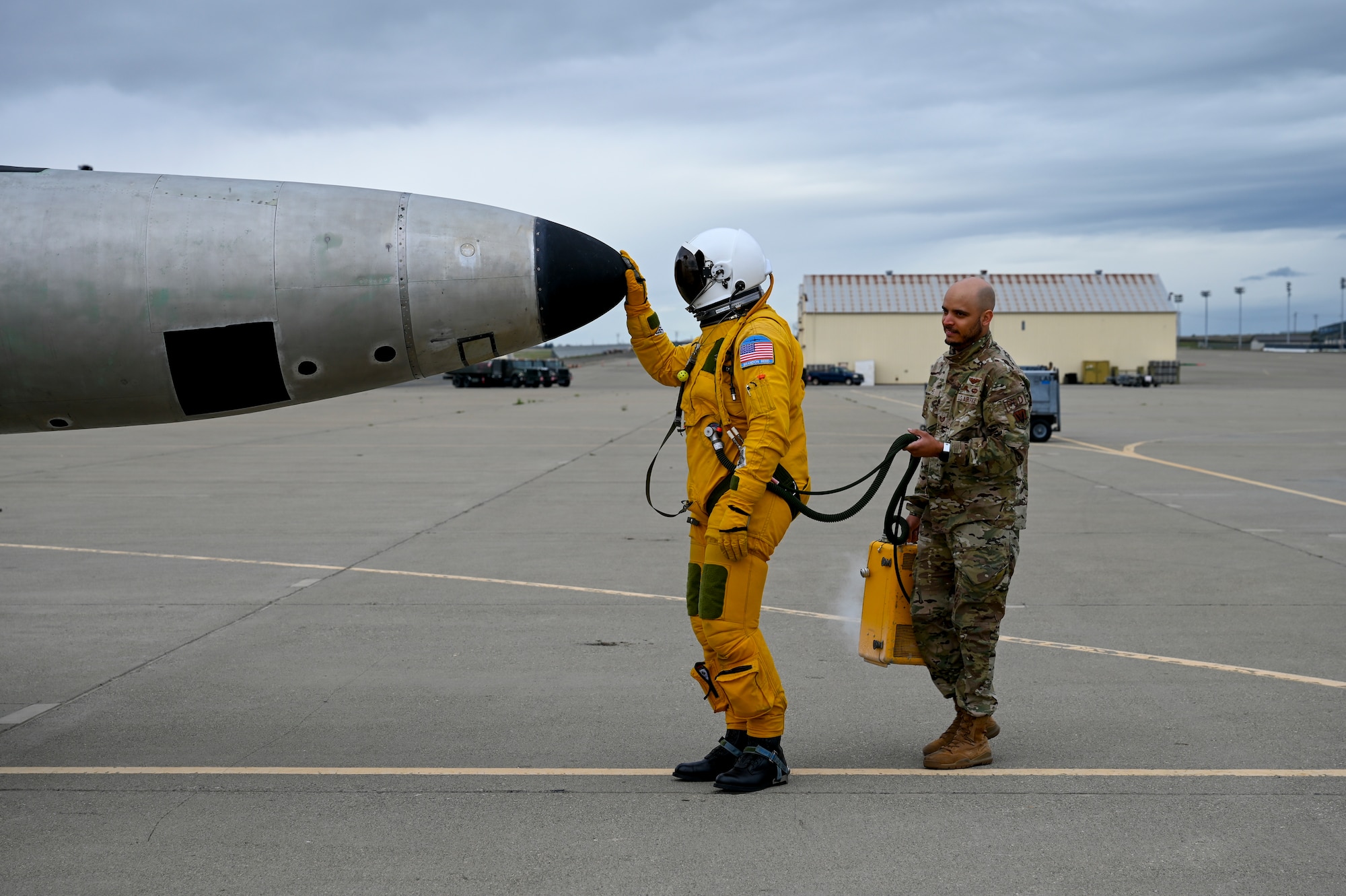 U.S. Air Force Maj. Brandon, Air Force Life Cycle Management Center (AFLCMC) Detachment 4 chief of flight test operations, touches the nose of TU-2S Dragon Lady 1078 before piloting aircraft 1078 at Beale Air Force Base, California, Feb. 29, 2024.