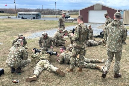 Soldiers from the Lithuanian Armed Forces conduct training with Pennsylvania National Guard Soldiers from 1-110th Infantry Regiment, 2nd Infantry Brigade Combat Team on the M3 Multi-Role Anti-Armor/Anti-Personnel Weapon System March 15, 2024, at Fort Indiantown Gap, Pa. (Pennsylvania National Guard photo by Staff Sgt. Adam Lewis)