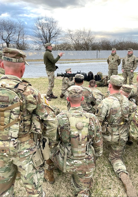 Soldiers from the Lithuanian Armed Forces conduct training with Pennsylvania National Guard Soldiers from 1-110th Infantry Regiment, 2nd Infantry Brigade Combat Team on the M3 Multi-Role Anti-Armor/Anti-Personnel Weapon System March 15, 2024, at Fort Indiantown Gap, Pa. (Pennsylvania National Guard photo by Capt. Daniel Kysela)