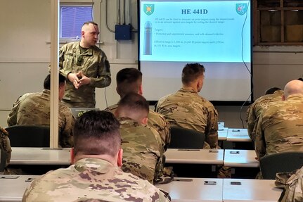 Soldiers from the Lithuanian Armed Forces conduct training with Pennsylvania National Guard Soldiers from 1-110th Infantry Regiment, 2nd Infantry Brigade Combat Team on the M3 Multi-Role Anti-Armor/Anti-Personnel Weapon System March 14, 2024, at Fort Indiantown Gap, Pa. (Pennsylvania National Guard photo by Staff Sgt. Adam Lewis)