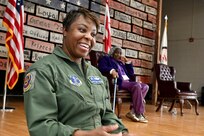 Chief Master Sgt. Tracy Winborne, senior enlisted leader, 201st Airlift Squadron, District of Columbia Air National Guard, and Johnnie Scott-Rice, chairperson, National Congress of Black Women, serve as guest speakers for the Capital Guardian Youth Challenge Academy’s monthly Cupcakes and Conversations, March 21, 2024.  Cupcakes and Conversations provides a space for one-on-one engagements with prominent civic leaders and professionals.