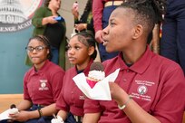 Chief Master Sgt. Tracy Winborne, senior enlisted leader, 201st Airlift Squadron, District of Columbia Air National Guard, and Johnnie Scott-Rice, chairperson, National Congress of Black Women, serve as guest speakers for the Capital Guardian Youth Challenge Academy’s monthly Cupcakes and Conversations, March 21, 2024.  Cupcakes and Conversations provides a space for one-on-one engagements with prominent civic leaders and professionals.