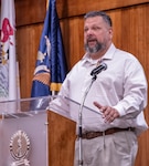 Sgt. 1st Class Michael Caceres, of Petersburg, thanks friends, family, and fellow Soldiers, for their support during his 30 years of service in the military during a joint retirement ceremony March 23 at the Illinois Military Academy, Camp Lincoln, Springfield.