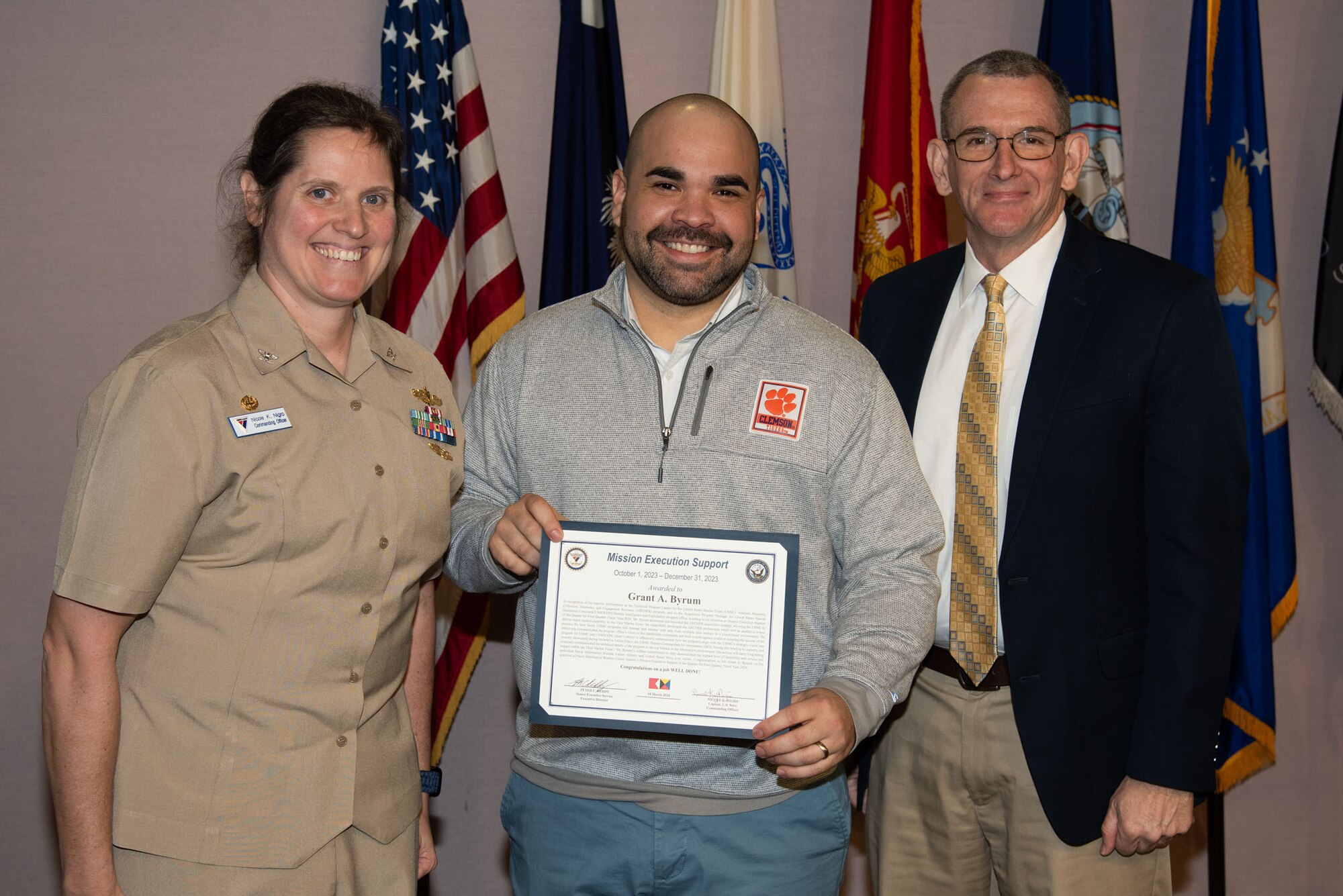 Mission Execution Support of the Quarter, 1st Quarter FY24 presented to Grant Byrum