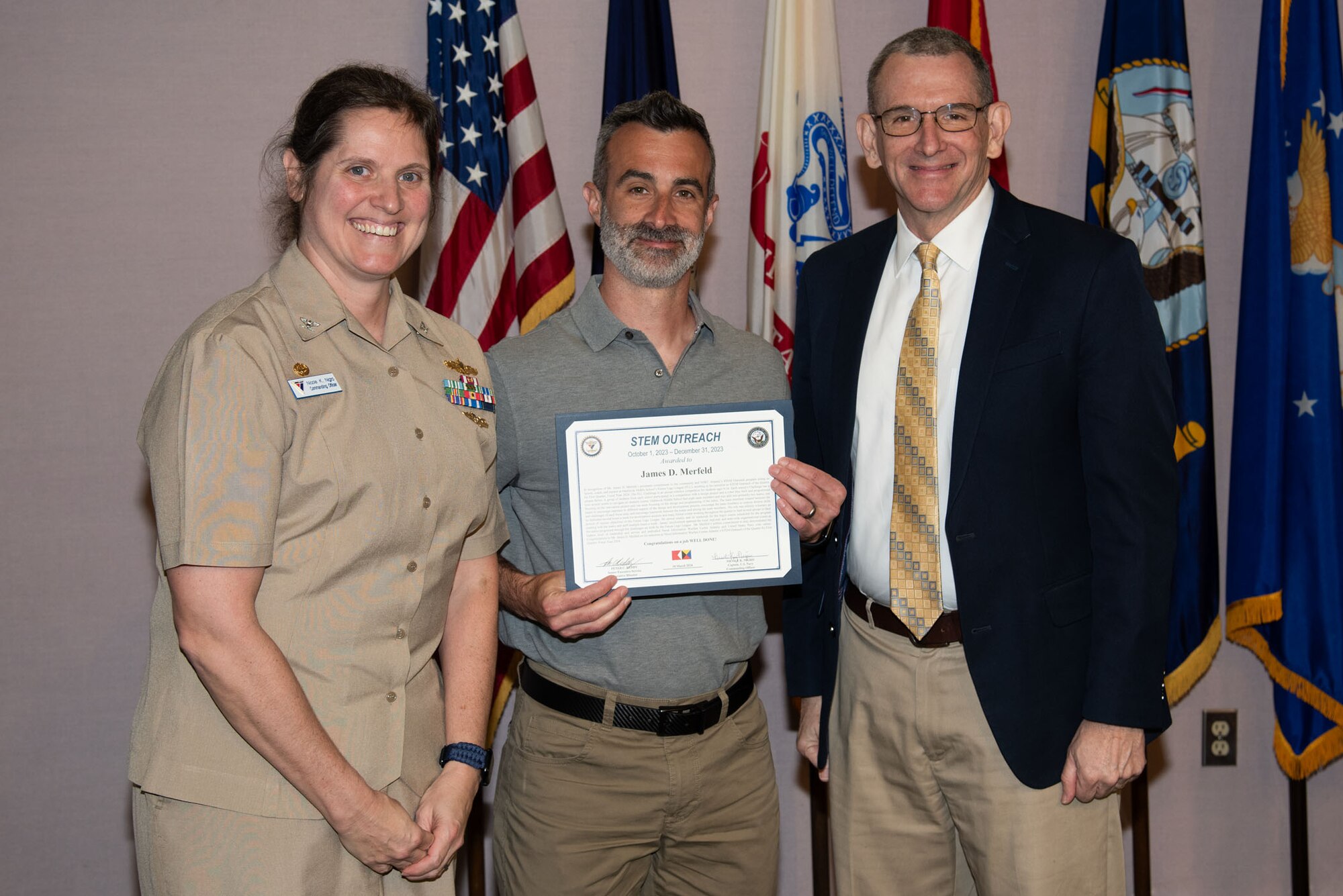 STEM Outreach of the Quarter, 1st Quarter FY24 presented to James Merfeld