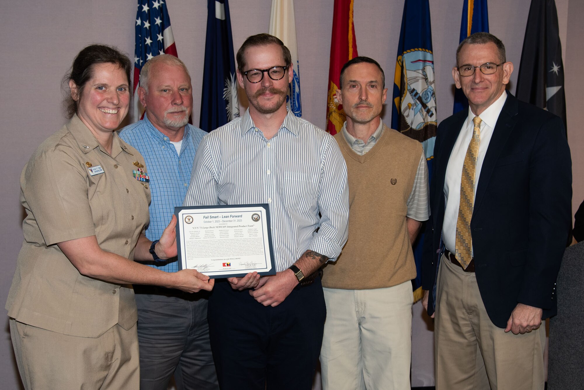 Fail Smart - Lean Forward of the Quarter for 1st Quarter FY24 presented to the CVN-73 Large Deck NEWCON Integrated Product team in Charleston