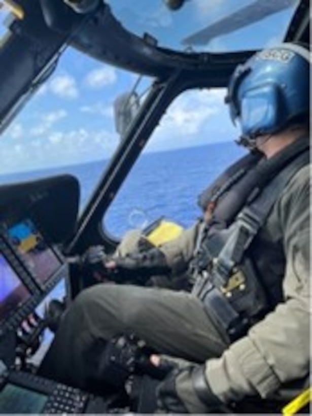 The aircrew of a Coast Guard Air Station Borinquen MH-60T Jayhawk helicopter rescues a man from a life raft in the Caribbean Sea near Puerto Rico, March 24, 2024. Rescued is Keith Mcpartlan , a 42-year-old U.S. citizen from Fla., who was transported to San Juan, Puerto Rico, following his rescue.   Mcpartlan reportedly was the sole passenger aboard the 40-foot pleasure craft Solamar, which he reportedly abandoned out of concern that the vessel was in danger of capsizing. (U.S. Coast Guard photo)