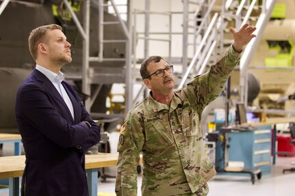 U.S. Soldiers with the Pennsylvania National Guard host a delegation that includes Lithuania Foreign Minister Gabrielius Landsbergis and Audra Plepytė, Lithuania ambassador to the United States, during a visit to Fort Indiantown Gap, Pennsylvania, March 23, 2024. Maj. Gen. James McCormack, assistant adjutant general, and Maj. Alex Stewart, State Partnership Program director, gave the delegation a tour that included the Training Support Center, live fire ranges and the Eastern Army National Guard Aviation Training Site at Muir Army Heliport.