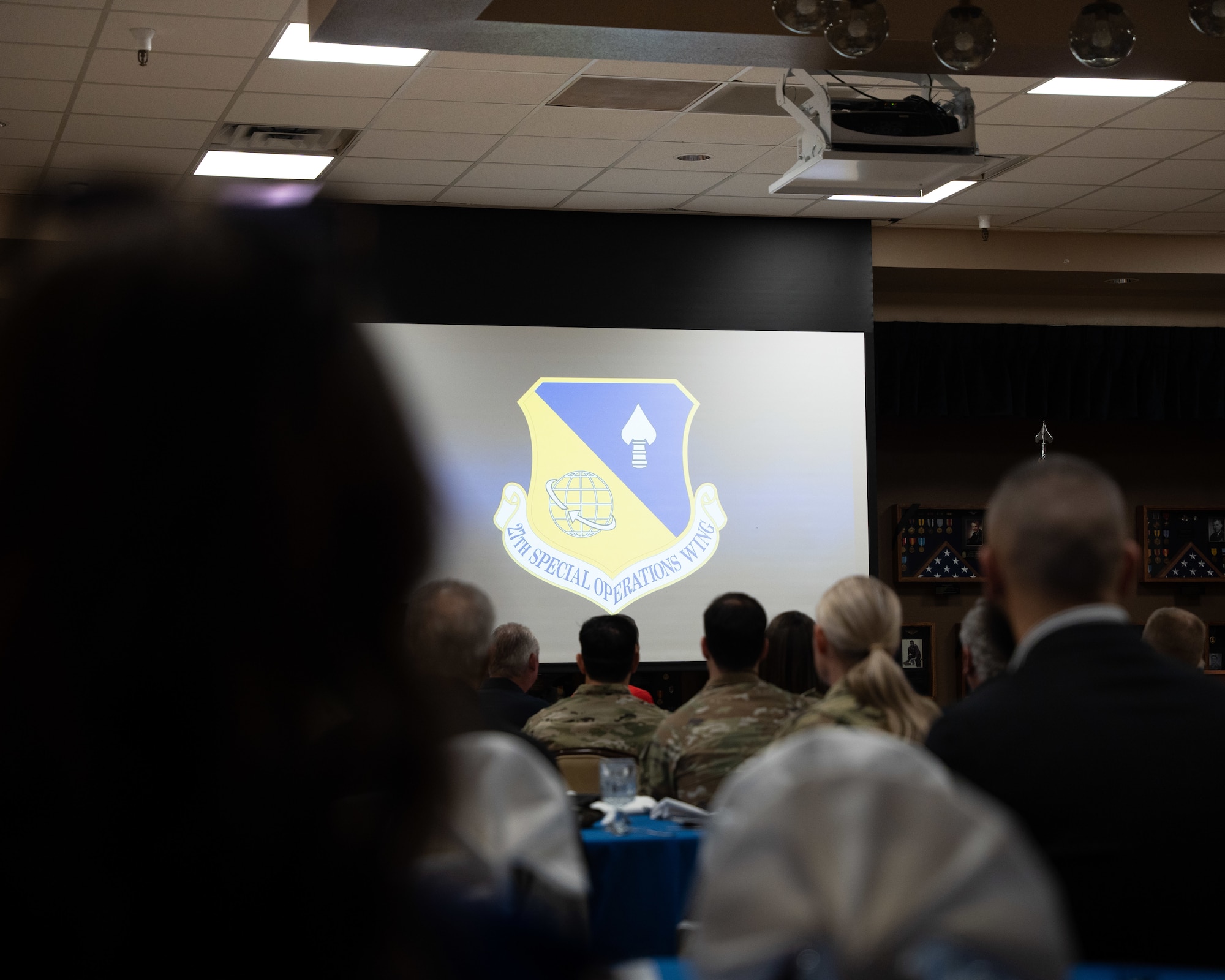 U.S Air Force Airmen from the 27th Special
Operations Wing and the Base Community
Council watch a video detailing the Steadfast Line
at Cannon Air Force Base, N.M., March 22, 2024.
The BCC helps to improve the community's understanding of the region’s largest and most diverse employer, its services and its role in our nation’s defense. (U.S Air Force Photo by Senior Airman Mateo Parra)