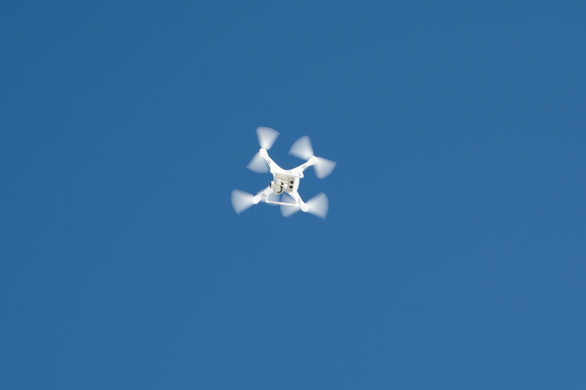 A drone flies above Eielson Air Force Base during a drone test.