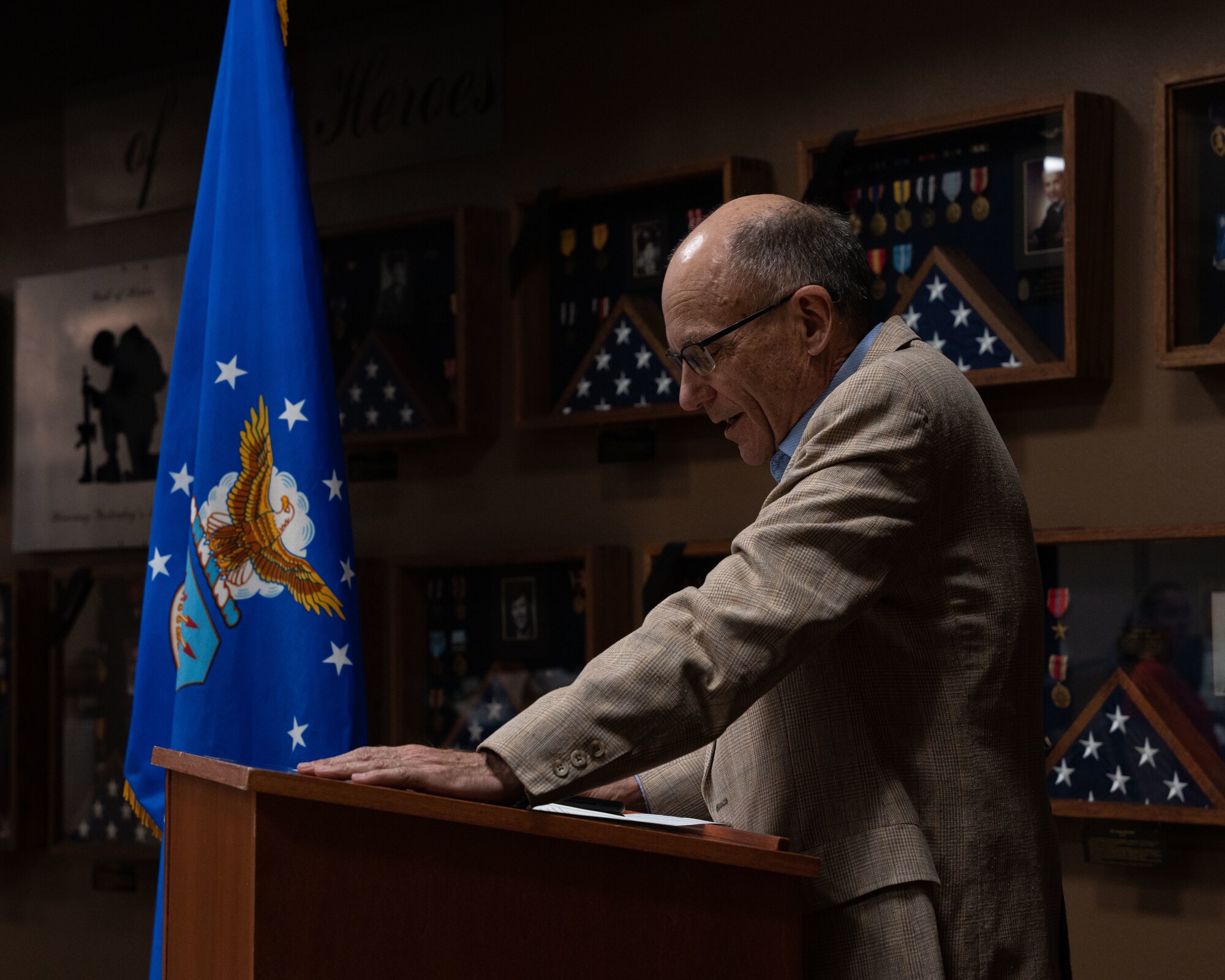 Mr. David Robinson, Air and Space Civic leader
offers opening remarks at the Base Community
Council at Cannon Air Force Base, N.M., March
22, 2024. The BCC’s vision has provided Air
Commandos and community members an
action-oriented forum that can bridge our military
and local communities through common
understanding and shared activities. (U.S Air
Force Photo by Senior Airman Mateo Parra)