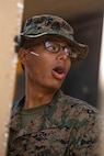 U.S. Marine Corps Recruit Emerson Martinez with Alpha Company, 1st Recruit Training Battalion, waits to pull down targets in the pits during the table one course of fire at Marine Corps Base Camp Pendleton, California, March 19, 2024. The table one course of fire is designed to introduce recruits to the basic fundamentals of marksmanship and rifle safety. (U.S. Marine Corps photo by Cpl. Sarah M. Grawcock)